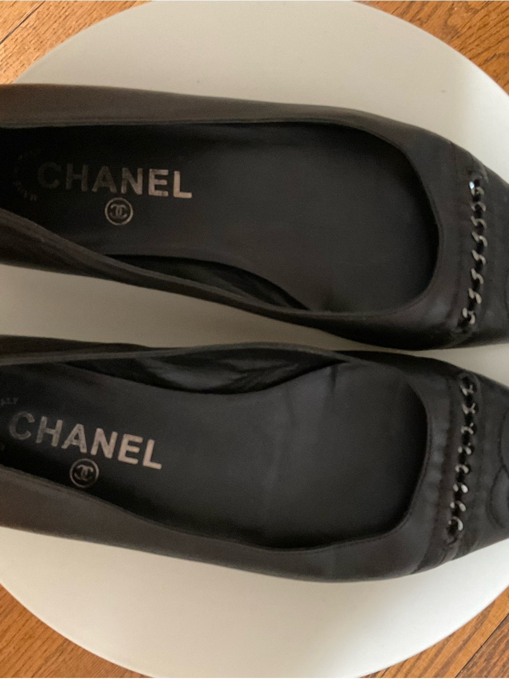 Chanel Black Leather CC Chain Trim Ballet Flats Shoes EU 38/US7.5